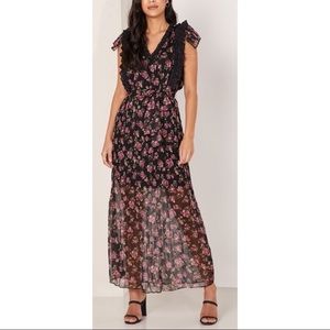 [Anthropologie] NWT FOXIEDOX x ANTHROPOLOGIE | Black Floral Scrunch Maxi Dress